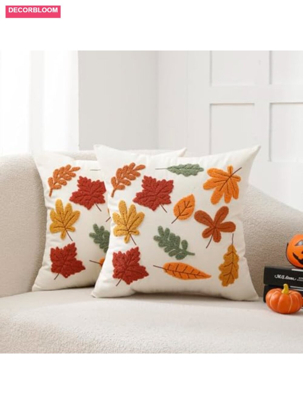 Fall Maple Leaf Embroidered 18x18 Throw Pillow Covers Set of 2 Velvet Touch